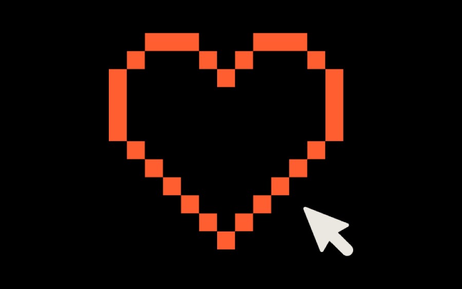 Think Digital. Image is a computer generated red outline of a heart on a black background.
