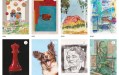 A sample of what’s available at the Incognito Art Show 2024. Image: Screenshot of Incognito Art Show website. Eight different A5 sized artworks lined up on a webpage, including a painting of a happy dog, a portrait, a landscape of Uluṟu, a red chess piece, and a collage.