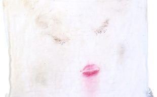 Darling Portrait Prize 2024 Art Handlers' Award winner, Nena Salobir, 'Self Portrait on Washcloth', 2024. Image: Supplied. The residue of makeup such as mascara and lipstick made an imprint on a white washcloth.