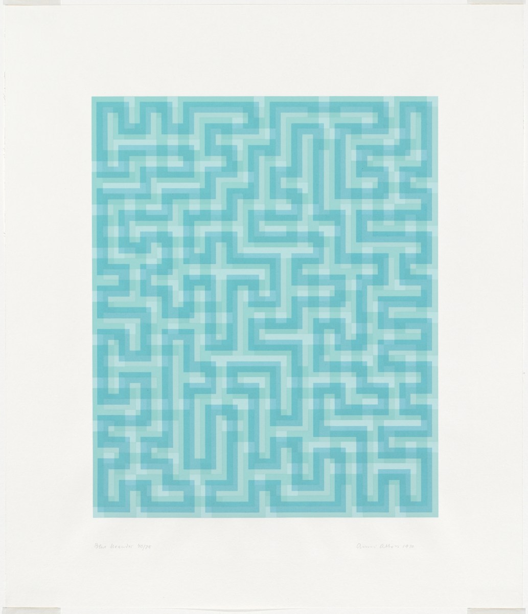 Teale green geometric abstract screenprint. Anni Albers.