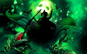Melt 2024 first program reveal – Club Broadway: A Wicked Halloween Ball. Photo: Supplied. A digitally rendered image featuring a witch in black at the centre, floating into an eerie green background surrounded by bats and phantoms.