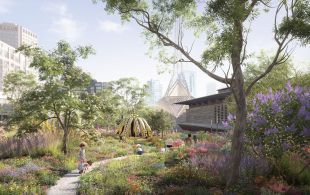 A render of Laak Boorndap, the new urban garden being built as part of the Melbourne Arts Precinct Transformation.