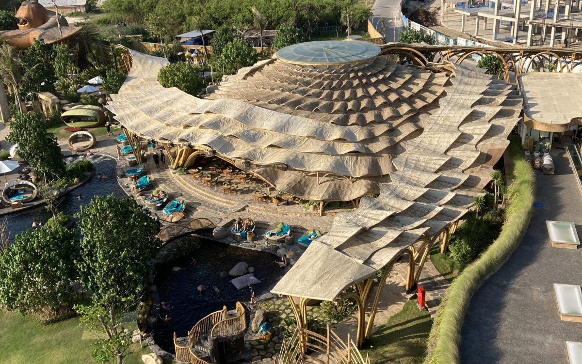 A Balinese resort near the sea photographed from above. Nuanu