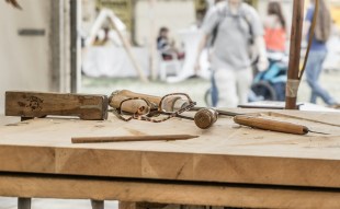 Detail of wood work bench. Sturt.