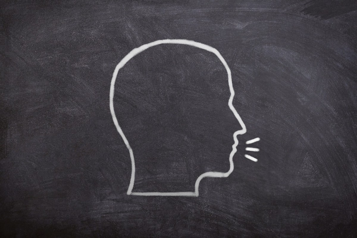 Image of a chalkboard head talking.