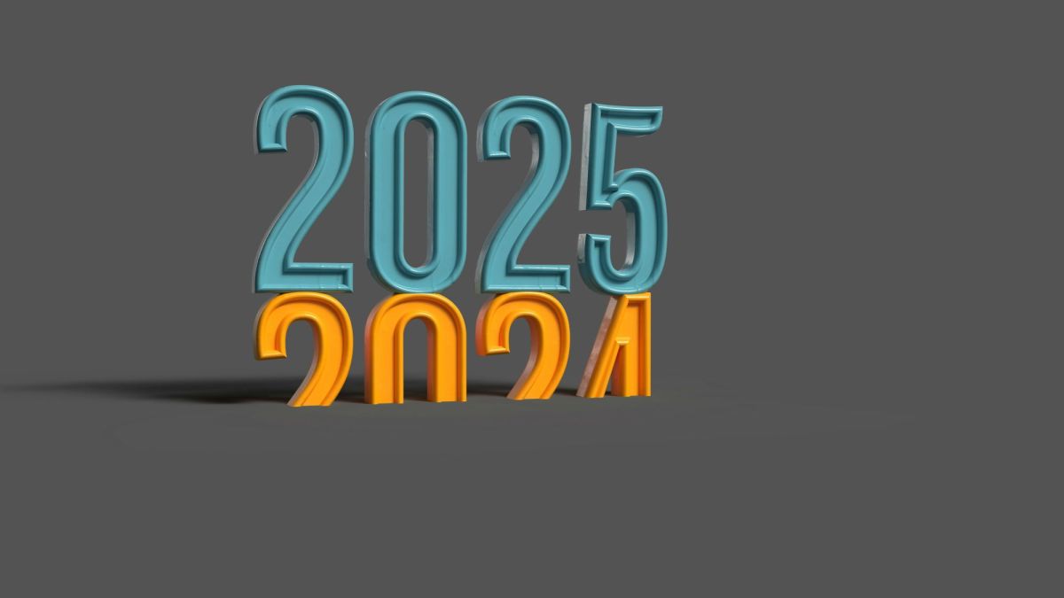 2024 in review: arts headlines. A digital image showing 2024 sinking into the ground and 2025 atop it.