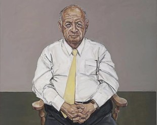 Portrait of elderly man with white shirt and yellow tie. Tom Lowenstein