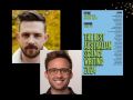 Jackson Ryan, on the top. He has a beard and brown hair. Carl Smith on the bottom. He has brown hair and glasses. Their book is on the right, 'The Best Australian Science Writing 2024'. It has a pale blue backgroudn.