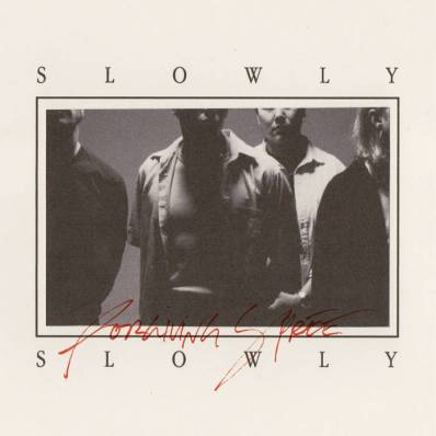 The album cover of Slowly Slowly's 'Forgiving Spree' feature male figures in black and white, with their heads not in frame.